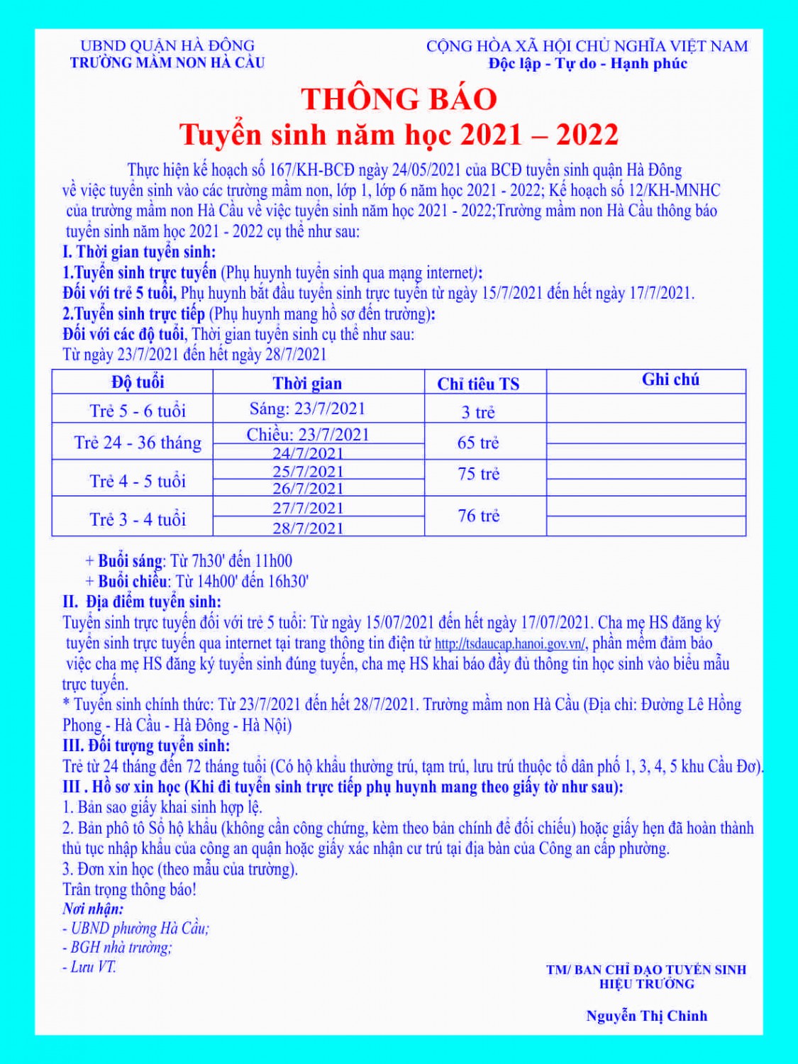 Tuyển sinh năm học 2021 2022